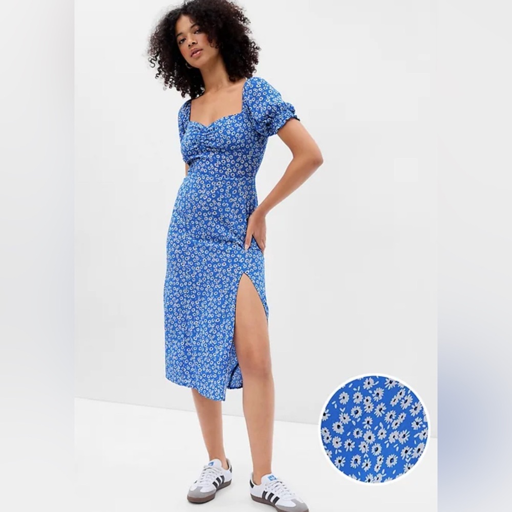 💙NWT GAP Puff Sleeve Midi Dress Blue Floral Medium